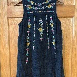 Entro Navy Floral Embroidered Mini Dress